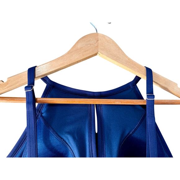 Lands’ End Keyhole High Neck Tankini Top Navy Pink Orange Floral Size 18 - Picture 9 of 12